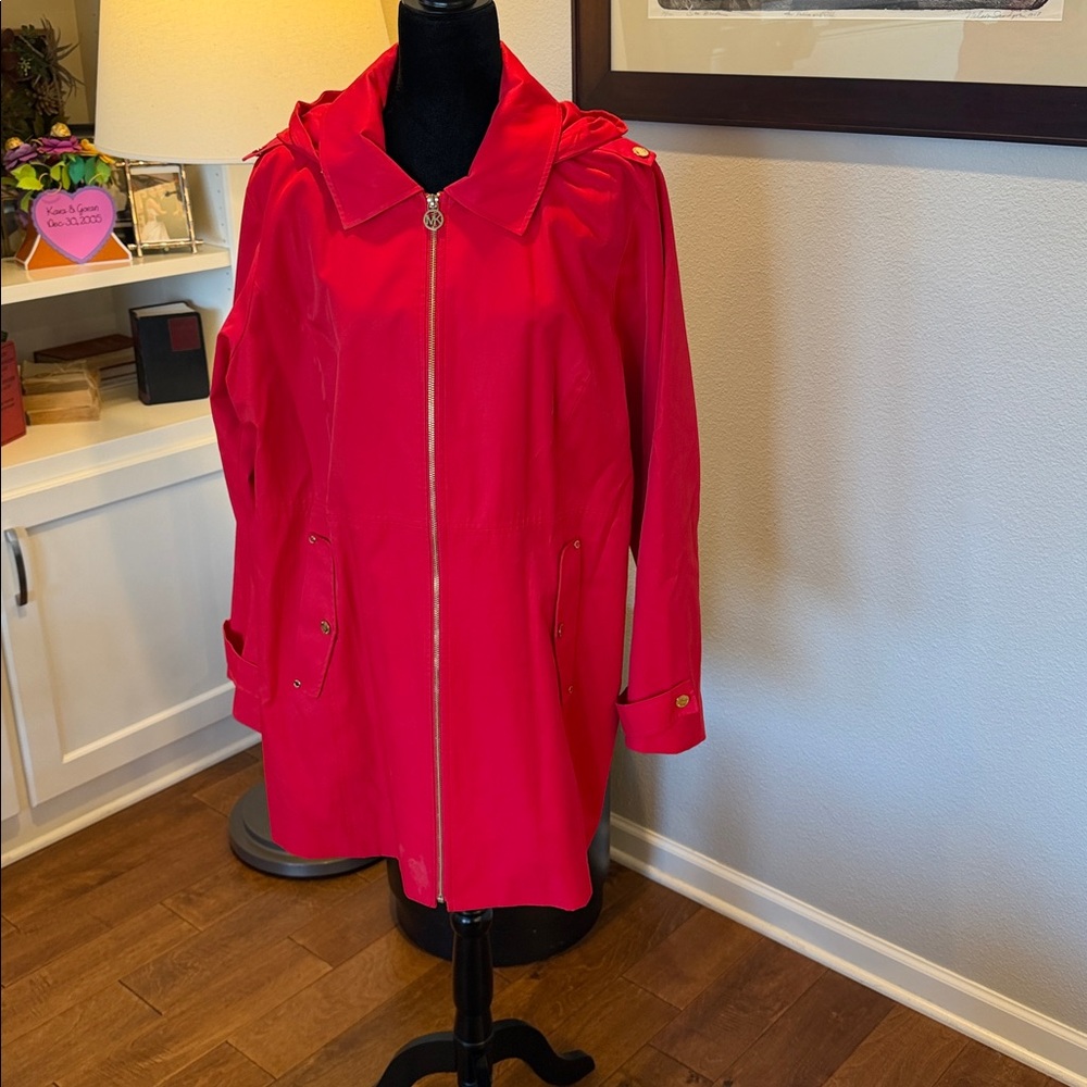 Michael KORS women’s red long raincoat jacket XXL EUC - Picture 3 of 5